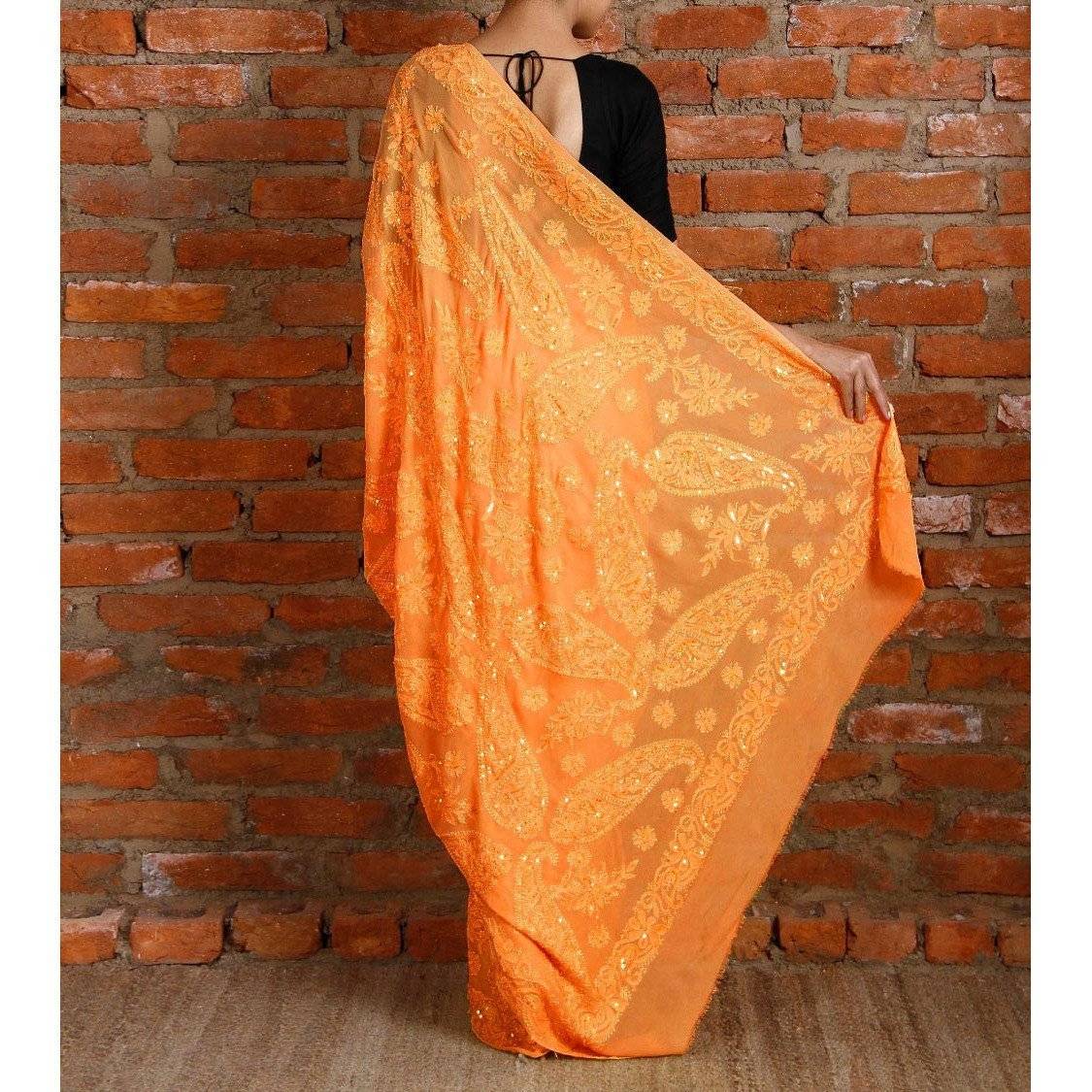 Yellow Georgette Saree with Chikankari