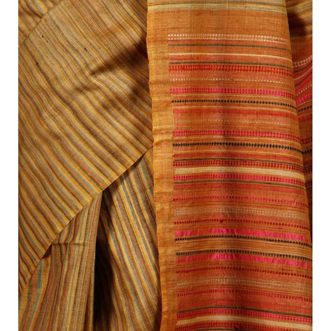 Saree en soie Tussar Ikat moutarde