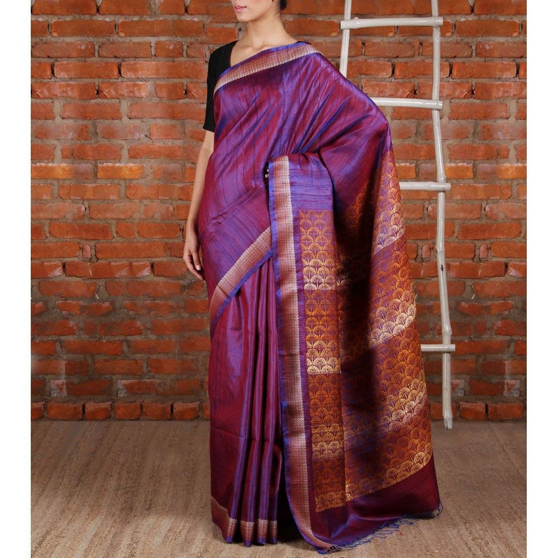 Purple Tussar Silk Saree