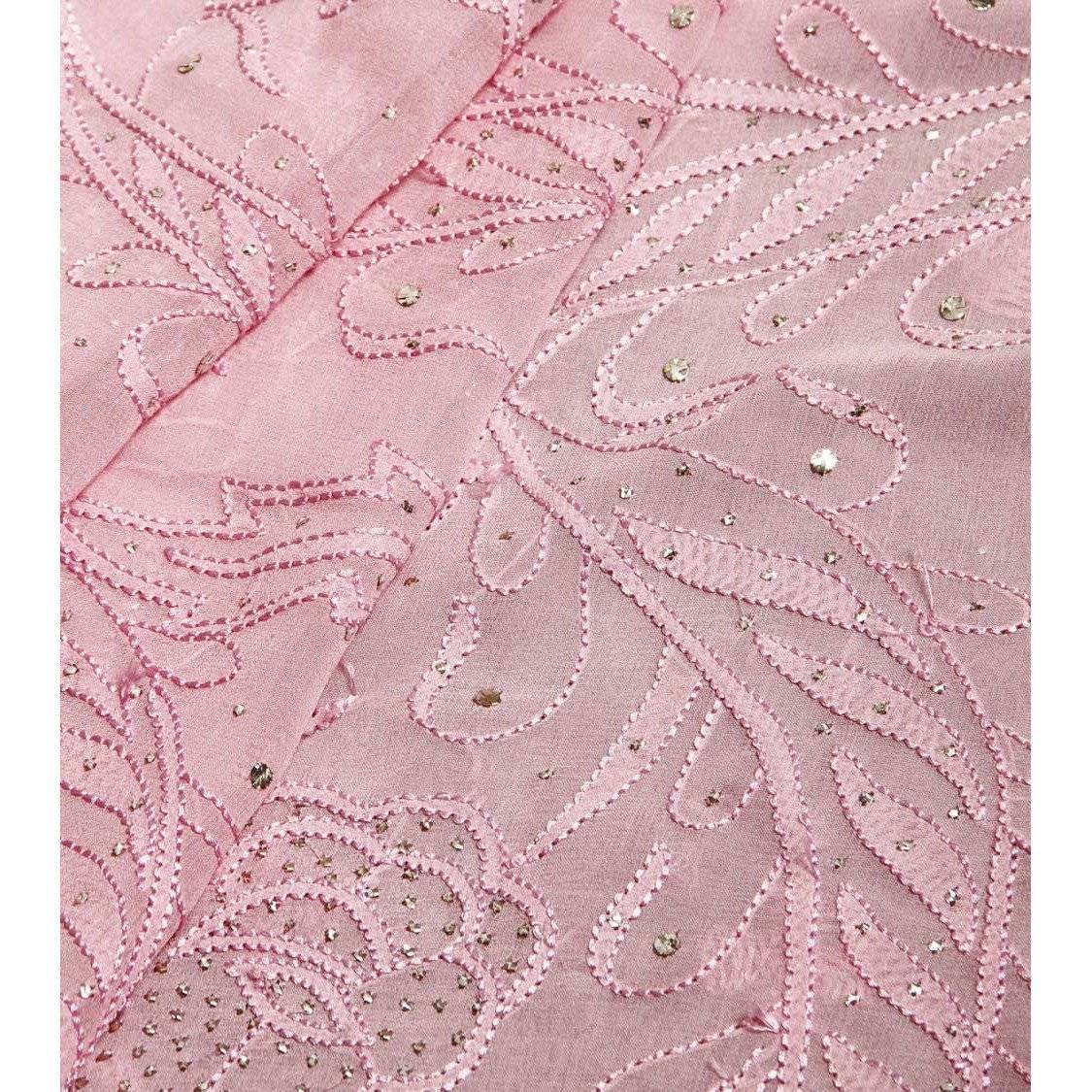 Saree Georgette rose avec Chikankari (100000035317)