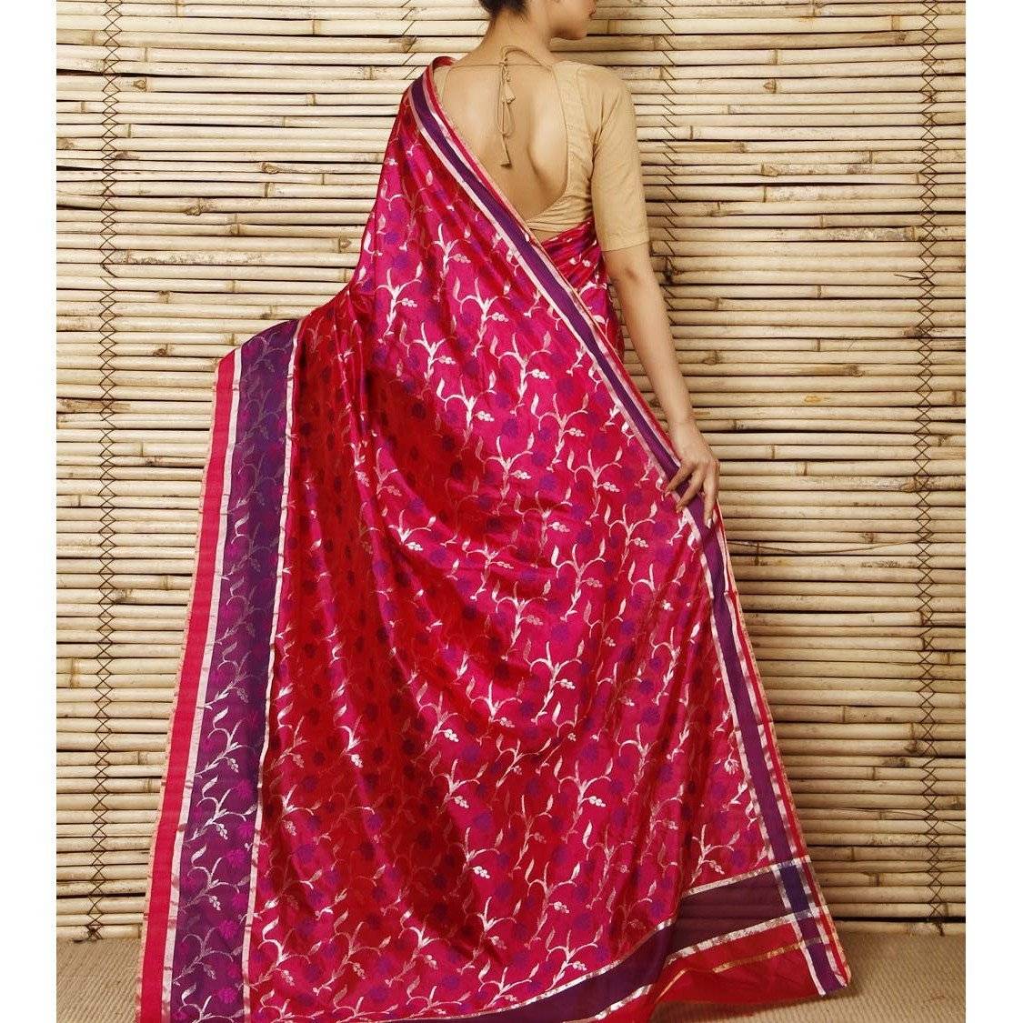 Magenta Soie Phool Meena Jaal Chanderi Saree