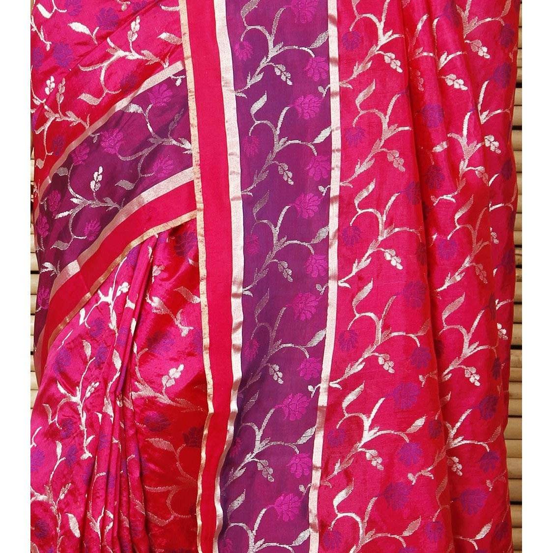 Magenta Soie Phool Meena Jaal Chanderi Saree