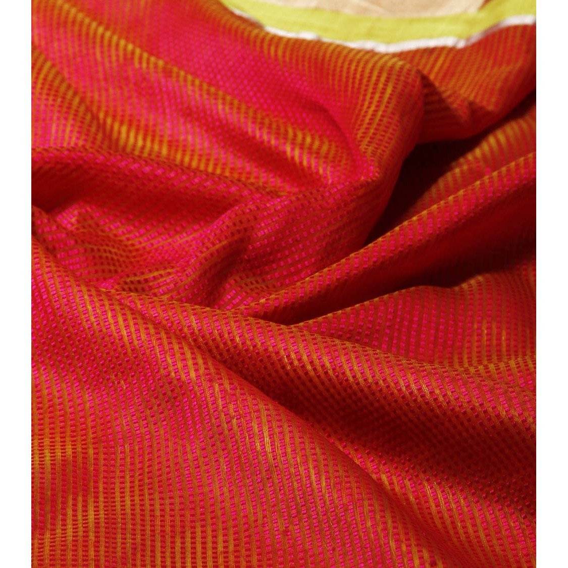 Saree Phool en soie jaune Meena Jaal Chanderi