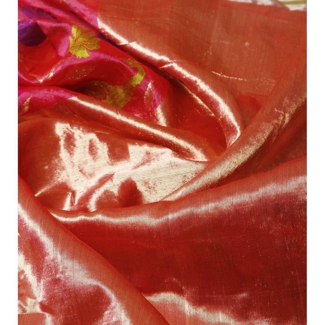 Pink Silk Mor Meena Jaal Chanderi Saree