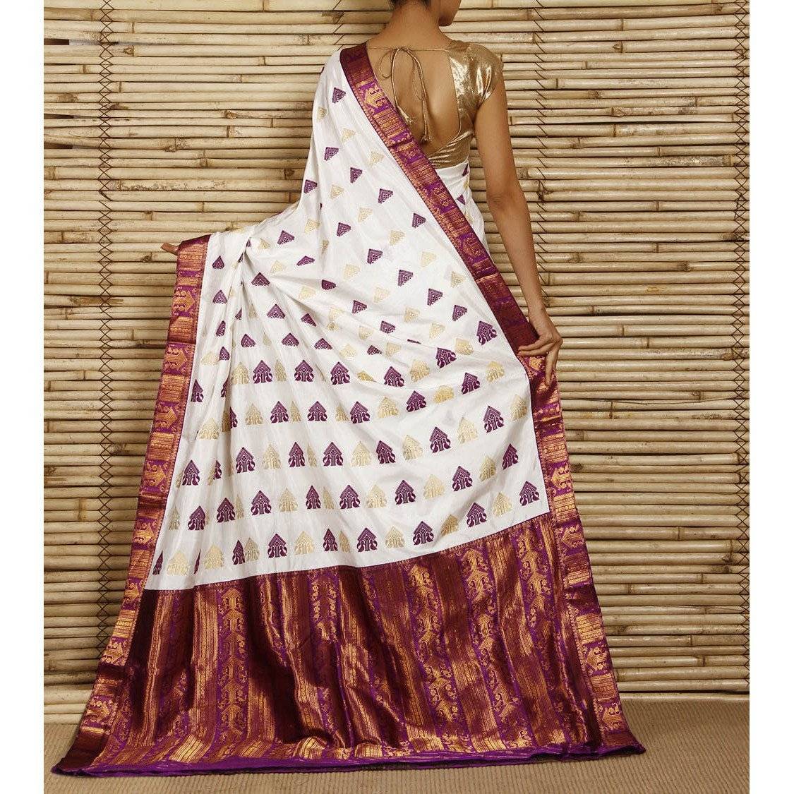 Purple and white Pat Silk saree