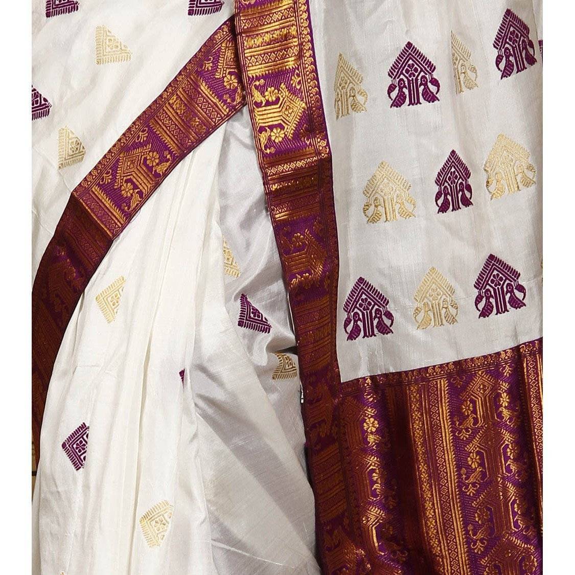 Purple and white Pat Silk saree