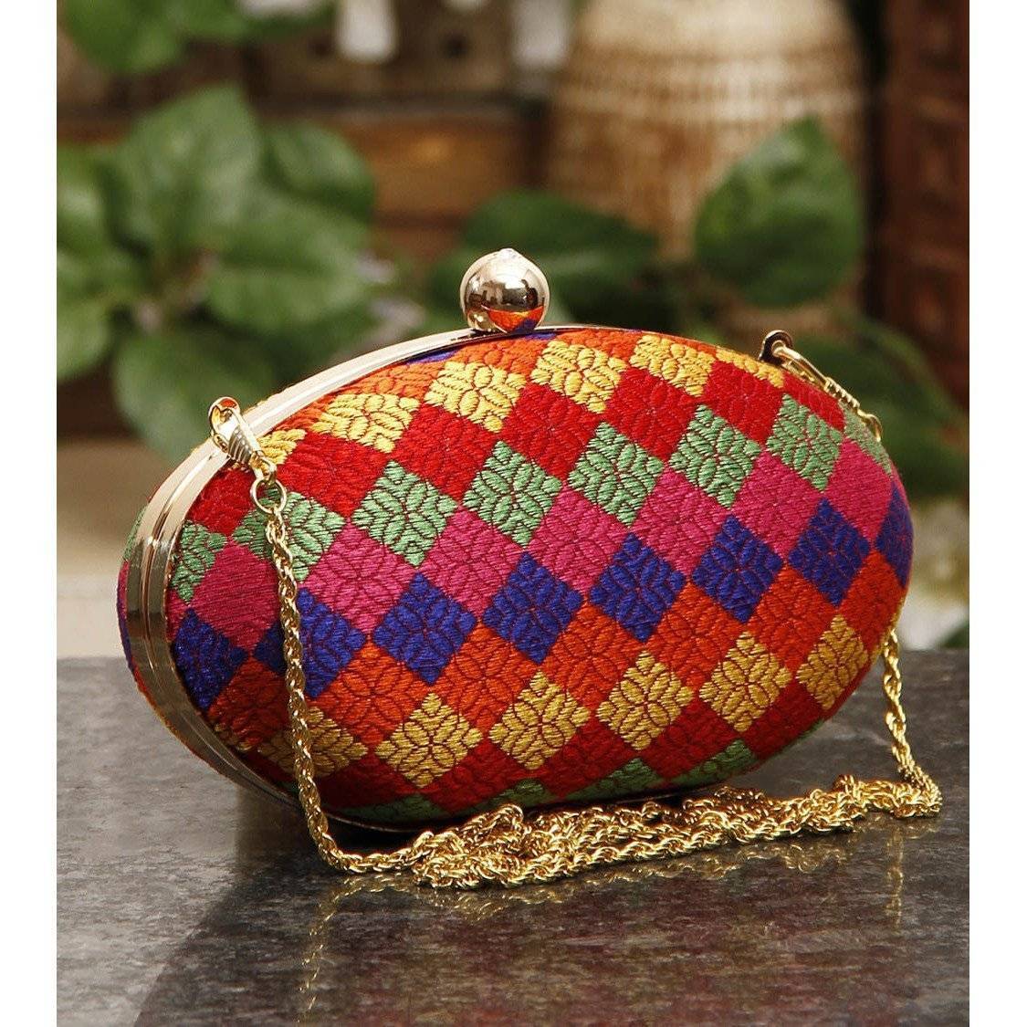 Multicoloured Oval Clutch