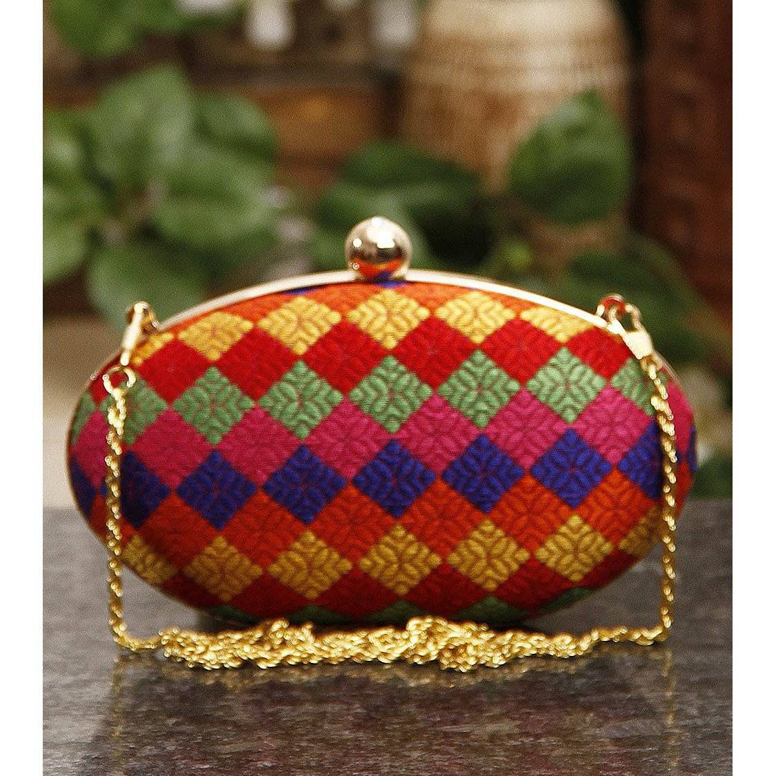 Multicoloured Oval Clutch