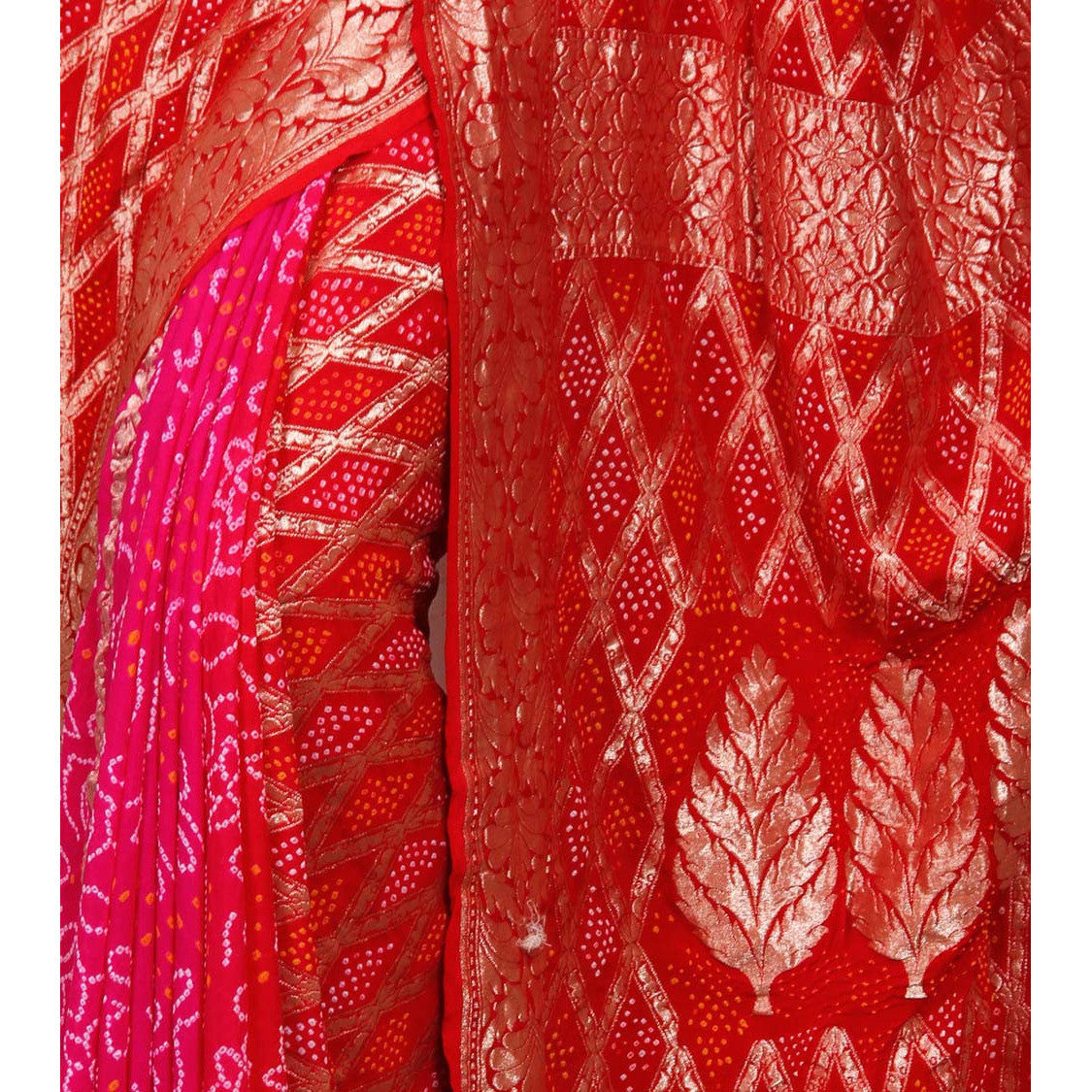 Sari Georgette Bandhej Banarasi rouge