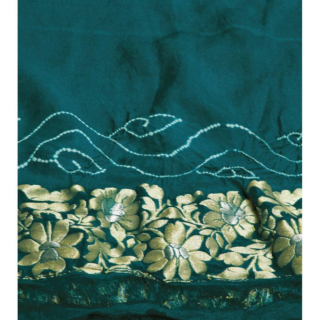 Blauer und grüner Bandhej Banarasi Georgette Saree