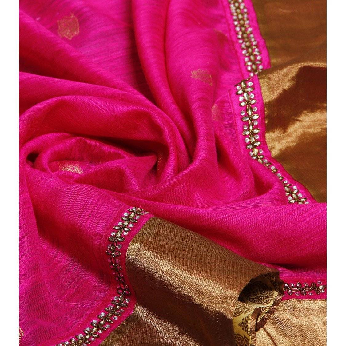 Rosa handgewebte Tussar-Seiden-Saree