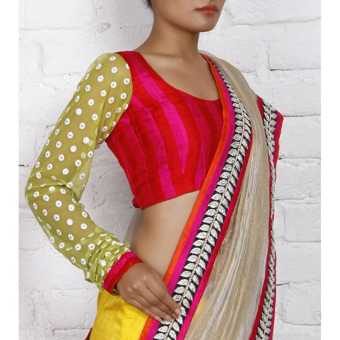 Beige & Yellow Kota Silk Saree