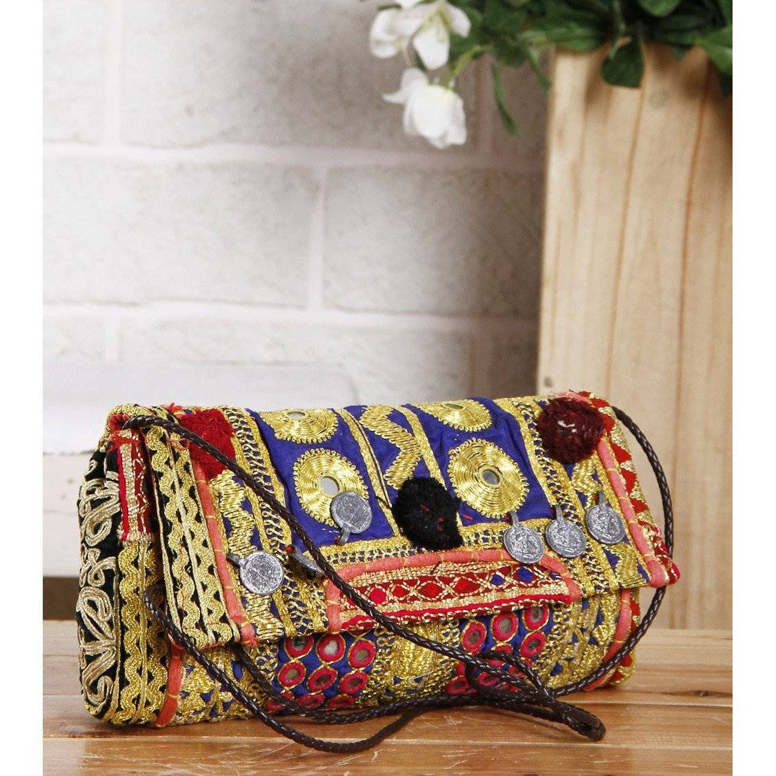 Pochette afghane brodée multicolore (100000052898)