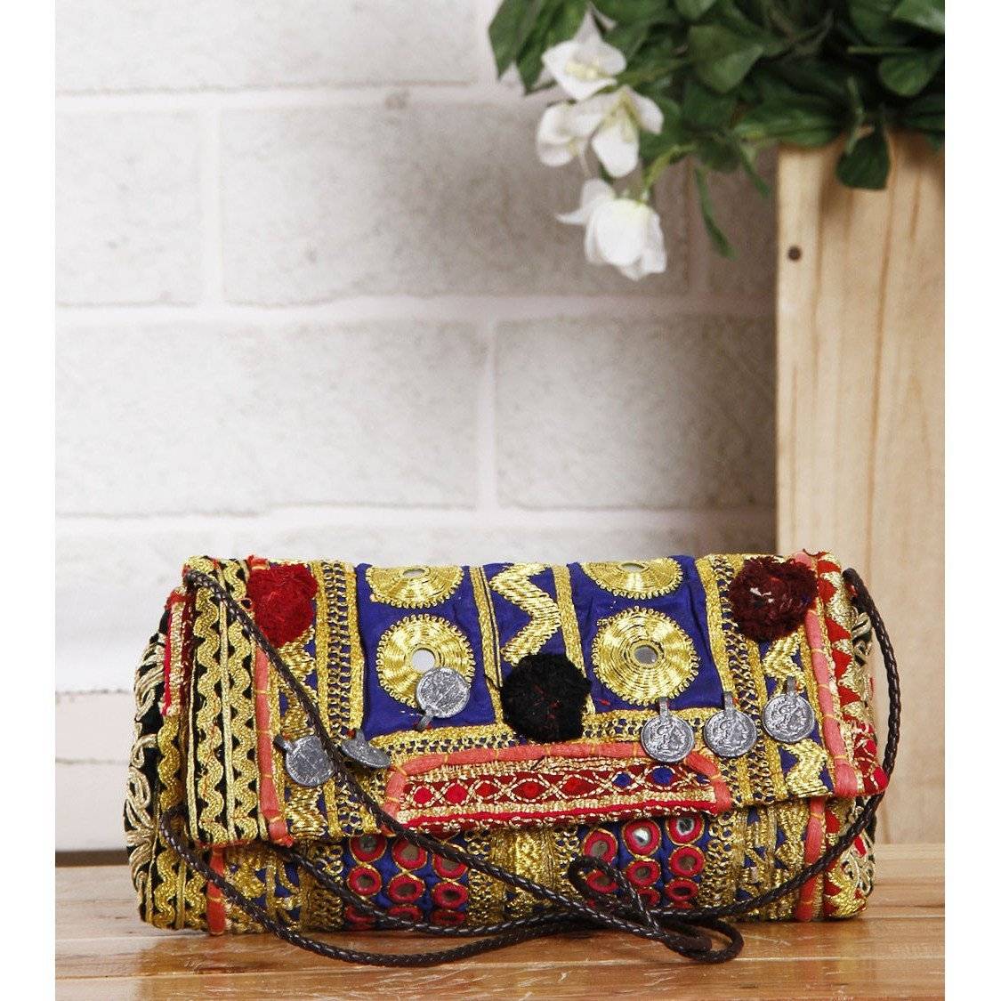 Pochette afghane brodée multicolore (100000052898)