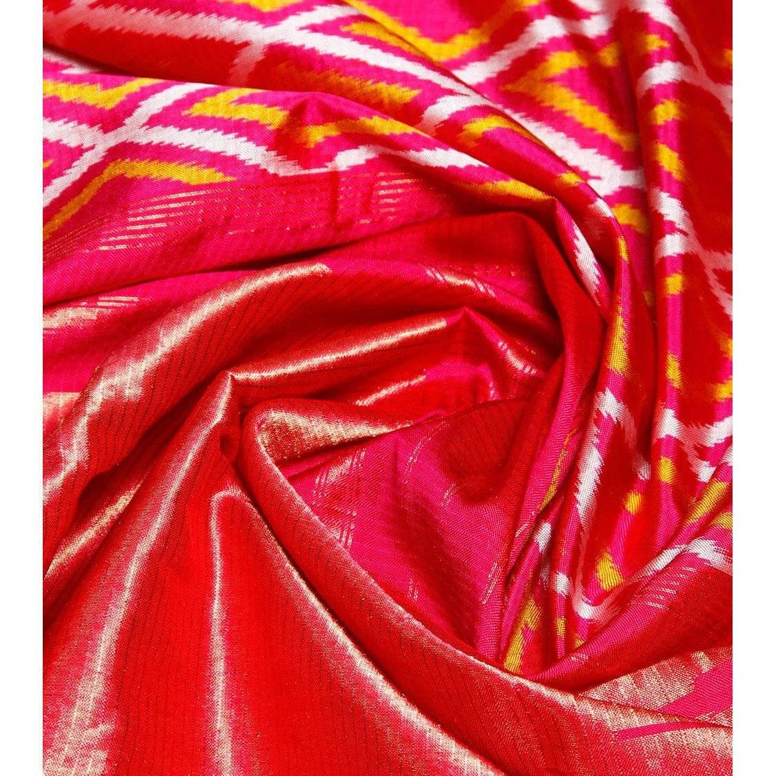 Sari en soie Pochampally tissé à la main rose