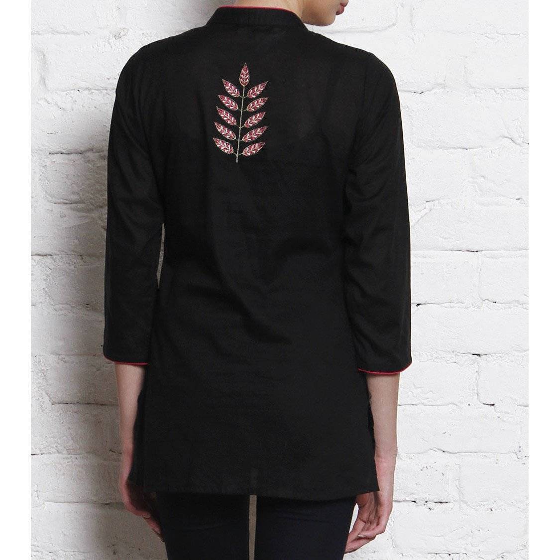 Black Embroidered Cotton Cambric Shirt