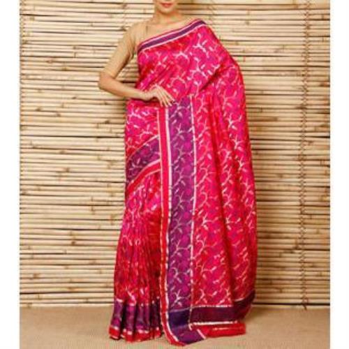 Magenta Seide Phool Meena Jaal Chanderi Saree