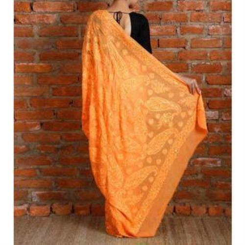 Gelber Georgette-Saree mit Chikankari