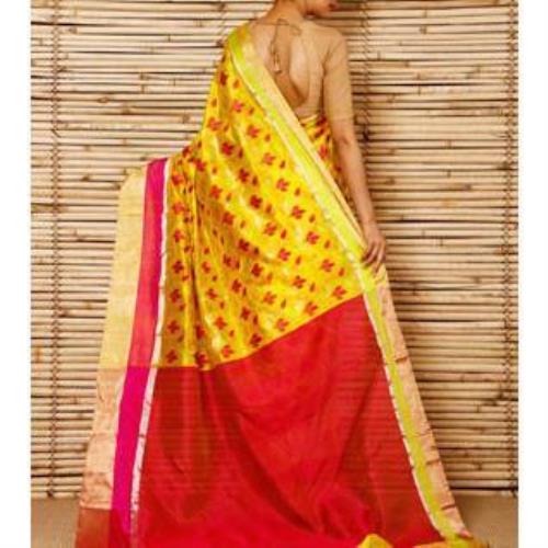 Gelber Phool Meena Jaal Chanderi Saree aus Seide