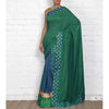 Saree en soie Tussar et Muga vert avec patch en brocart Banarasi