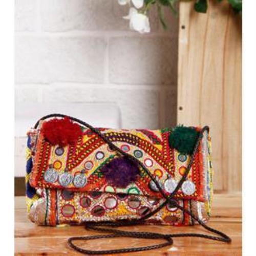 Pochette afghane brodée multicolore