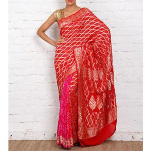 Roter Bandhej Banarasi Georgette Saree