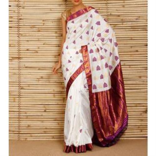 Purple and white Pat Silk saree