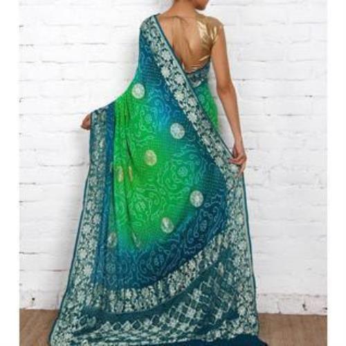 Blue & Green Bandhej Banarasi Georgette Saree