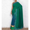 Saree en soie Tussar et Muga vert avec patch en brocart Banarasi