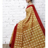 Sari en coton ikat tissé à la main jaune et rouge