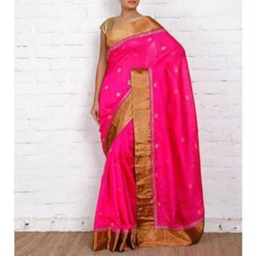 Rosa handgewebte Tussar-Seiden-Saree