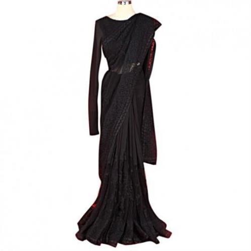 Sari en filet brodé noir SABYASACHI