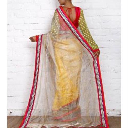 Sari en soie Kota beige et jaune