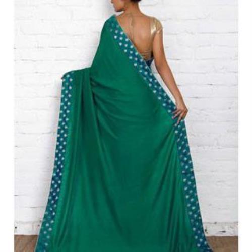 Saree en soie Tussar et Muga vert avec patch en brocart Banarasi