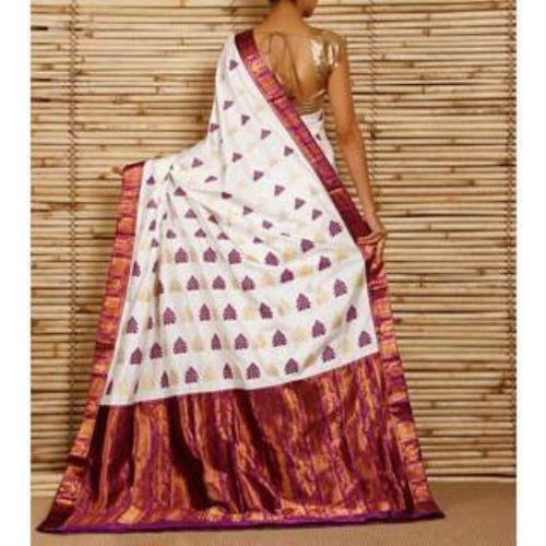 Purple and white Pat Silk saree