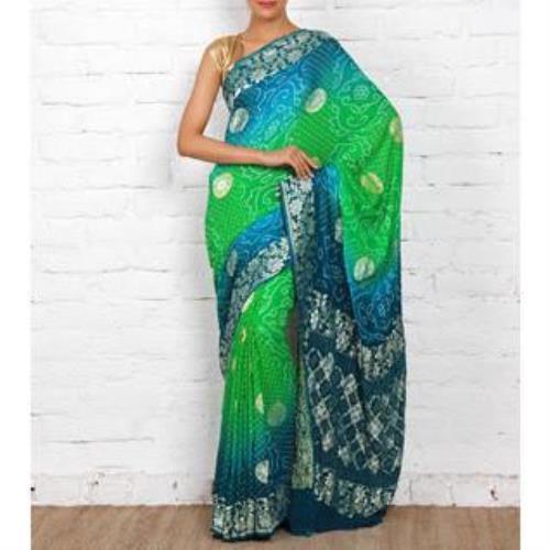 Blue & Green Bandhej Banarasi Georgette Saree