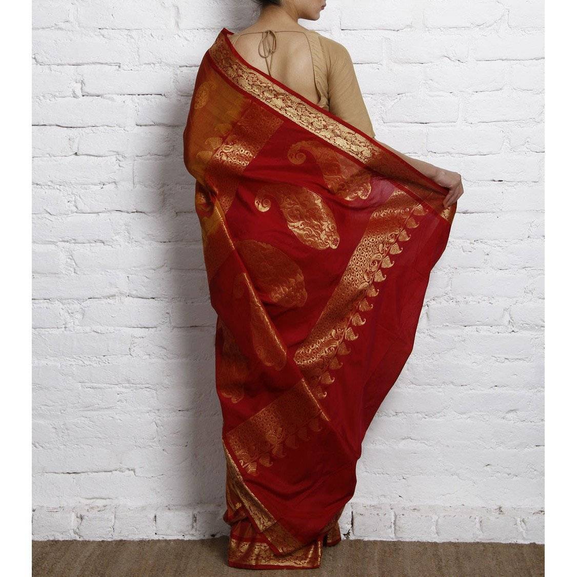 Copper Brown Cotton Silk Saree with Zari Work