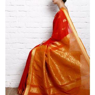 Orange Cotton Silk Saree with Zari Work