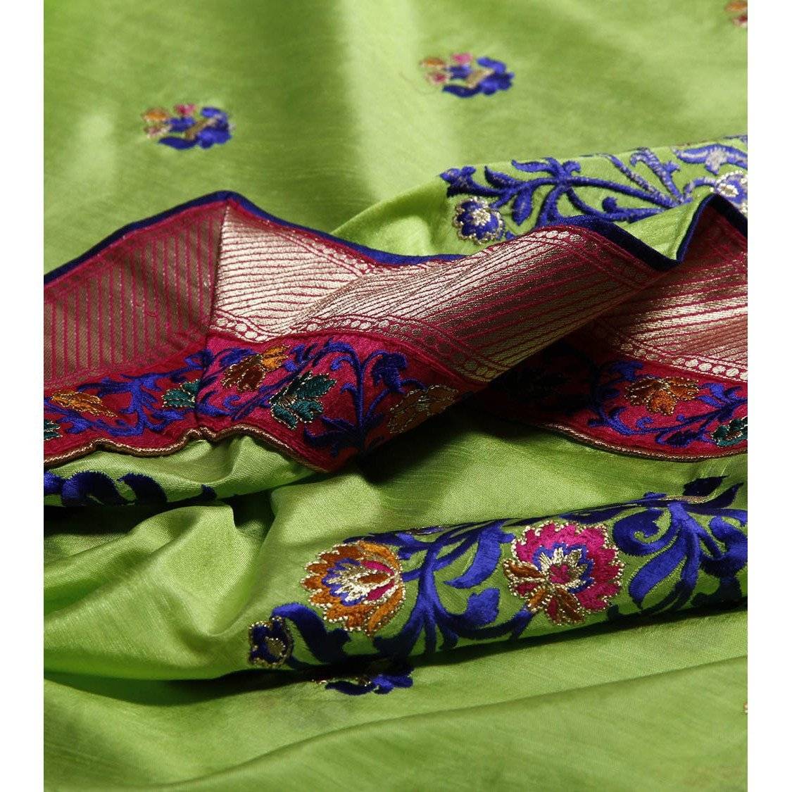 Neon Green Dupion Silk Saree