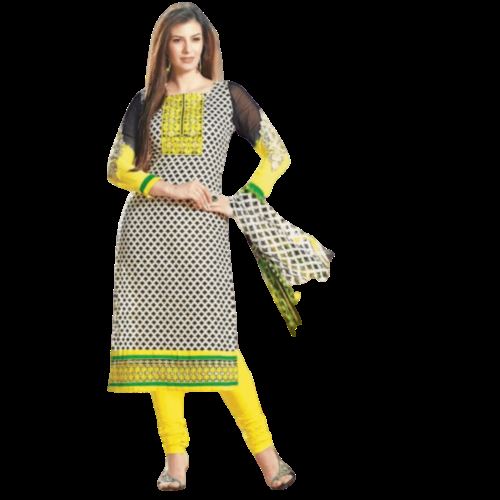 Bollywood Pakistani Indischer Anarkali Salwar Kameez Gelb Bedruckter Baumwoll-Churid